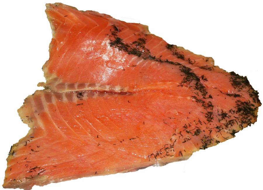 Aufgeschnittenes Gravlax-Lachsfilet mit Dill
