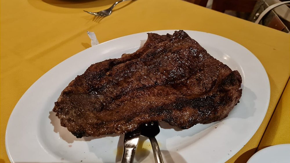 Gebratenes Stück Carne de sol auf einem weißen Teller